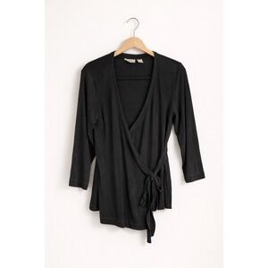 Chicos Travelers Size 1 Medium  Black Wrap Top Side Tie 3/4 Sleeve‎ Capsule